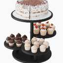 Cupcake Stand, 4 Tier Round Bamboo Wood Black Cupcake Tower Stand for 50 Cupcakes, Tiered Serving Trays, Wood Cake and Cupcake Stand (Black_Bamboo)