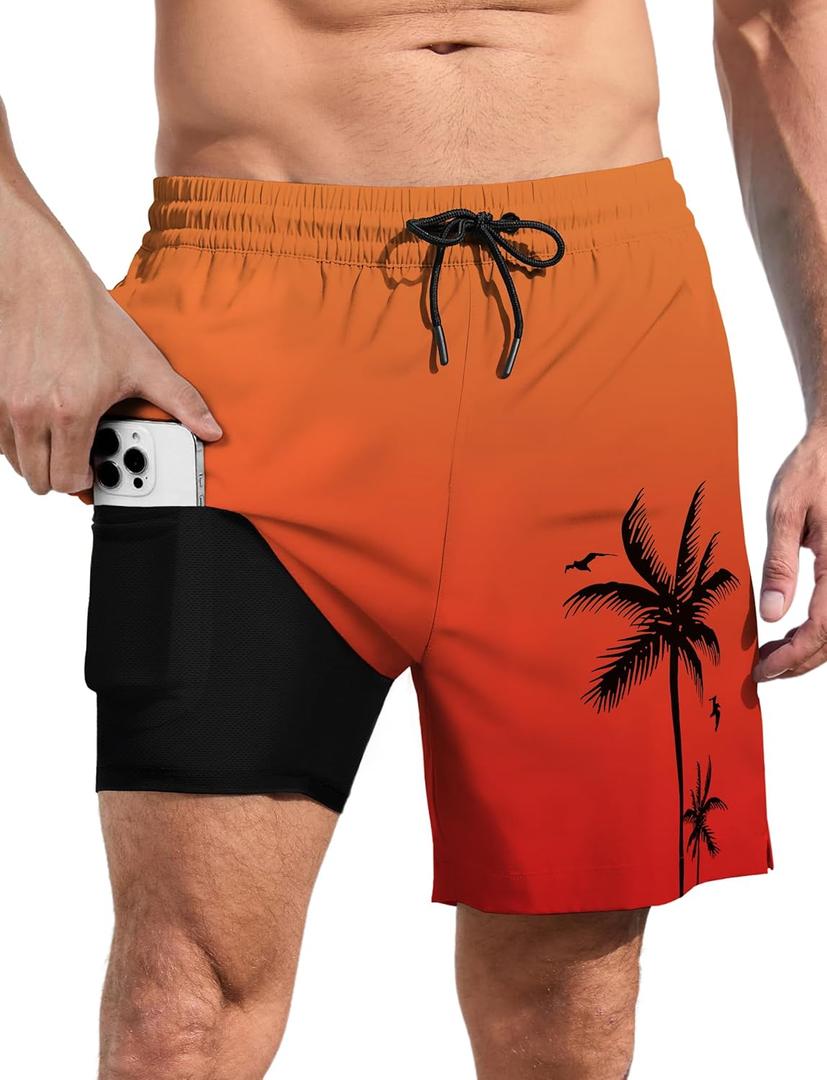 Lzzidou Men Swim Trunks with Compresssion Liner 7 Inch Inseam Board Shorts Bathing Suit with Zipper Pockets (Small, Orange Red) Lzzidou Men Swim Trunks with Compresssion Liner 7 Inch Inseam Board Shorts Bathing Suit with Zipper Pockets (Small, Orange Red)