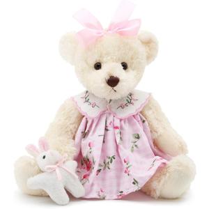 Oitscute Small Baby Teddy Bear with Cloth Cute Stuffed Animal Soft Plush Toy 10" (Pink Dress with Rabbit)