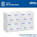 Kleenex Professional Universal Multifold Paper Towels, Bulk (02046), Absorbency Pockets, 9.2" x 9.4" Towel, White (150 Sheets/Pack, 8 Packs/Case, 1,200 Sheet Total)