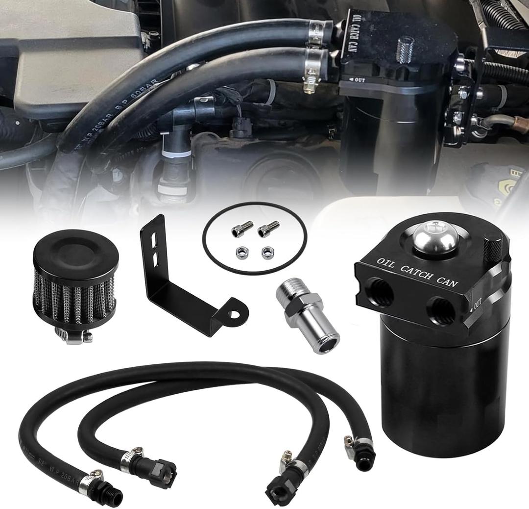 RYANSTAR RACING Oil Catch Can Air Oil Separator with Air Filter Compatible with Chevy Silverado 1500 GMC Sierra 1500 2014-2018 Chevy Tahoe Suburban GMC Yukon 2015-2020 (upgrade & with Breather)