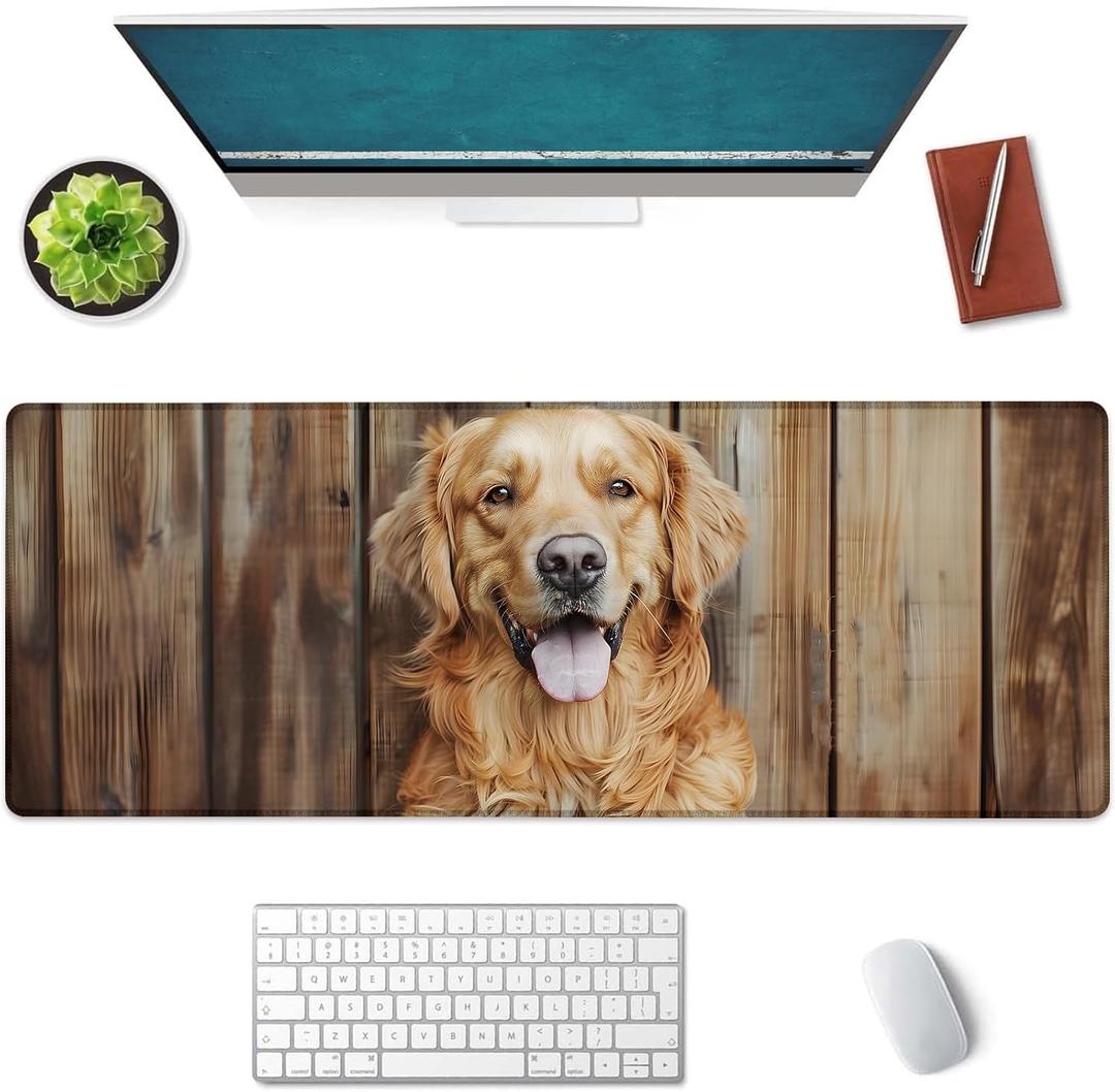 Golden Retriever Mouse Pad, Gaming Mouse Pad, Non-Slip Rubber Base, Office Accessories, Desk Mat, Cute Dog MousePads for School, Work, Home Decor Gifts 31.5" x 11.8"