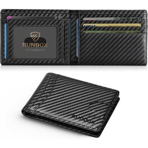 RUNBOX Wallet for Men Slim Leather Bifold RFID Blocking Minimalist Front Pocket Design with Gift Box (Carbon Black(one-pocket))