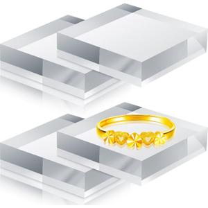 Kigeli 4 Pieces 4 x 4 x 1 Inches Acrylic Cubes for Display Polished Display Block Riser Square Clear Acrylic Pedestal Stand for Jewelry Cake Ring Base Holder