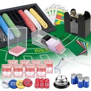 Super Casino Game Set: 6 Deck Shuffler+360pcs Chips+8 Poker Cards+Card Shoe+Chip Rake+Felt+Accessories, Blackjack Set & Texas Holdem Complete Kit, Poker Night Kit for Casino Party Gift