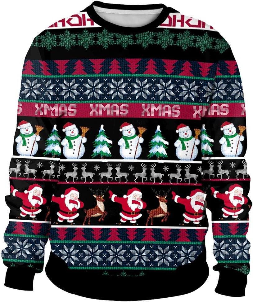 Colorful House Unisex's Ugly Christmas Jumper Sweater Printed Pullover,3D Funny Digital Print Sweatshirt Suit for Men Woman (Black)