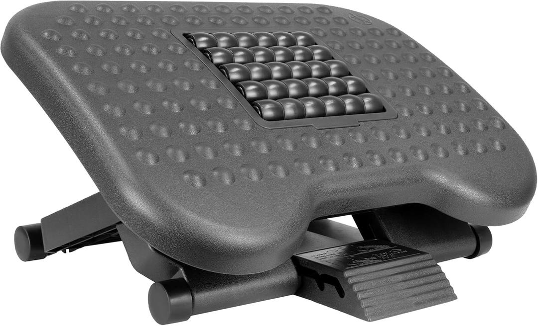 Mount-It! Ergonomic Under Desk Footrest with Massage Rollers, Adjustable Height & 30 Tilt Foot Rest Under Desk (4.25"6.75"), Office Foot Stool with Non Slip Surface (Black)