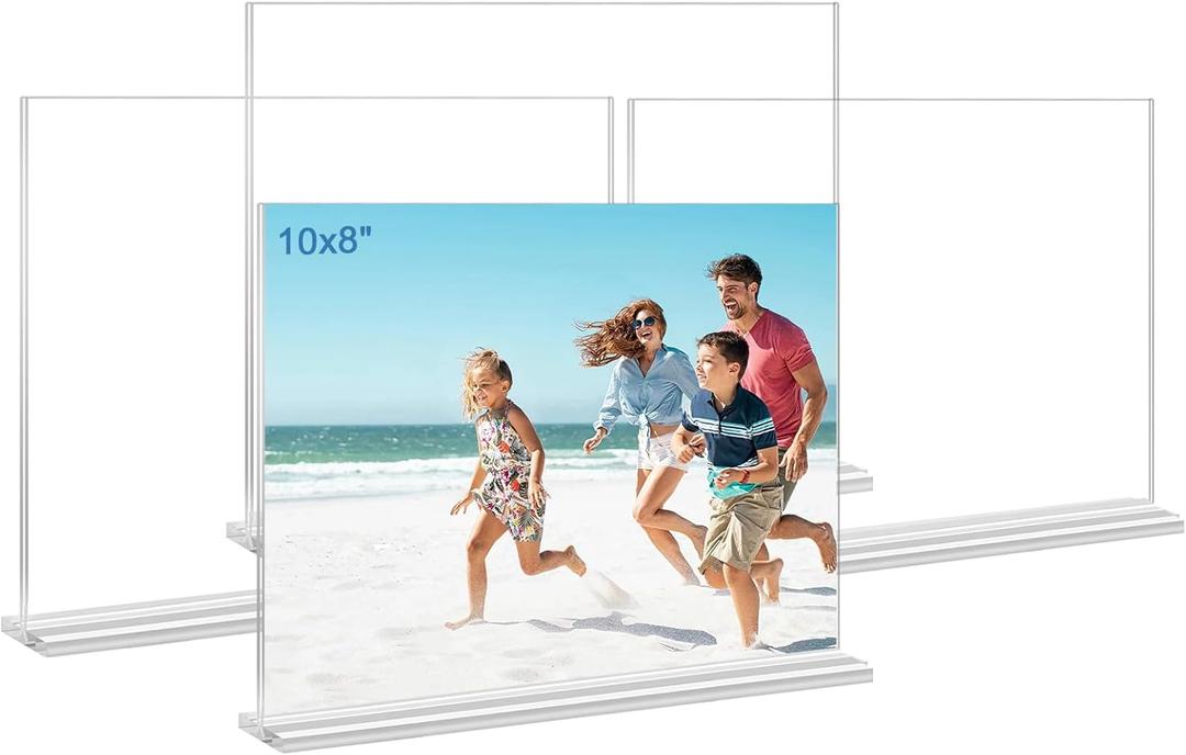 Acrylic Picture Frames 8x10 inches, 4 Pack Clear Plastic Picture Frames Holder Standing,8x10 Double Sided Picture Desktop Display for Photo Home Office - Horizontal (10x8")