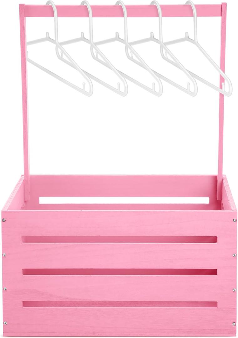 Suzile Wooden Baby Shower Crate Closet Wood Basket for Gifts with Handle Boy Girl Clothes Gender Reveal Storage Box for Newborn New Parent(Pink)
