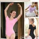 3 Pack Women's Short Sleeve Dance Leotards Crew Neck Loose Ballet Costumes Classic Basic Tops Adult Bodysuits (M)