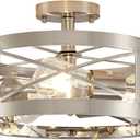 Modern 3-Light Semi-Flush Mount Ceiling Light 13 Inches Round Lighting Fixtures for Kitchen Island Dining Room Bedroom Farmhouse Foyer Hallway Front Door, Brushed Nickel Finish