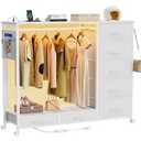 SZLHANJZ Dresser with Hanging Rack, Dresser for Bedroom with Led Lights and Charging Station, 7 Drawers Storage Chest with Hooks and Clothes Rack, Nursery White