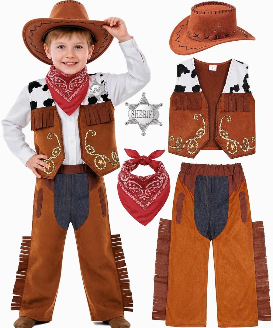 SIZGAROOT Cowboy Costume Kids Boys Toddler Cowboy Costume with Hat Halloween Party Dress Up (5-7 Years)