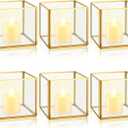 Sliner 6 Set Gold Votive Candle Holders Centerpieces 3.15 x 3.15 Inch Glass Hurricane Wedding Table Decor Gold Terrarium Geometric Lanterns Tealight Candle Holders for Vintage Wedding Table Decoration