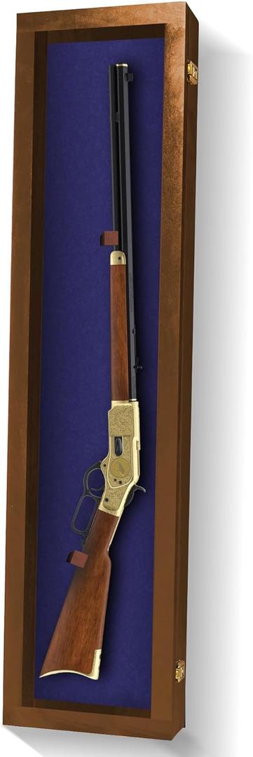 Gun Display Case - Lockable Rifle Display Case - Gun Cabinets for Rifles & Shotguns - Sword Wall Mount, Gun Wall Mount Display Case w/Acrylic Door (Walnut - Blue Felt)