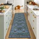 Lahome Floral Washable Kitchen Runner Rug, 2x6 Runners for Hallways | Non Slip Ultra-Thin Boho Soft Hallway Rug Forest Blue Carpet for Bedroom Bathroom Laundry Room Giverny, Blue