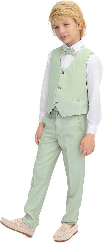 Lilax Boys Formal Suit 4 Piece Vest, Pants and Tie Dresswear Suit Set 5T