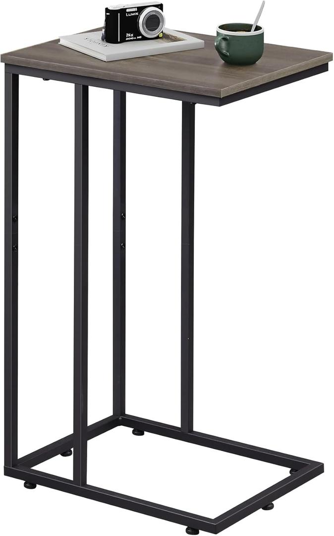 WLIVE Small Side Table, C Shaped End Table for Couch, Sofa and Bed, Tv Tray Table That Slides Under for Living Room, Bedroom, Bedside, Gray and Black, height24.9