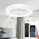 Ceiling Fan with Lights and Remote, 19 Inch Modern Bladeless Low Profile Flush Mount Fandelier, Smart Control with Dimmable LED, Fan Lights Ceiling Fixtures-White, for Bedroom and Living Room