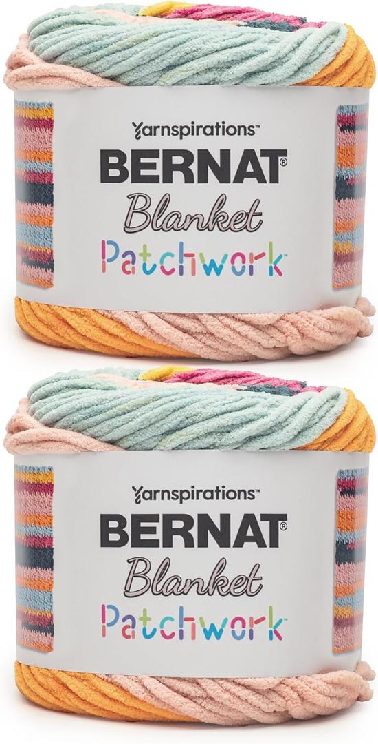 Bernat Blanket Patchwork Tropical Splash Yarn - 300g / 10.5oz - 100% Polyester - #6 Super Bulky - 220Yards - Knitting/Crochet