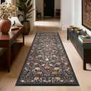GarveeHome Brown Vintage Floral 2x6 Runner Rug Washable Kitchen Rugs Non Slip Black Boho Long Rug for Hallways Bedroom Entryway Bathroom Mat with Rubber Back