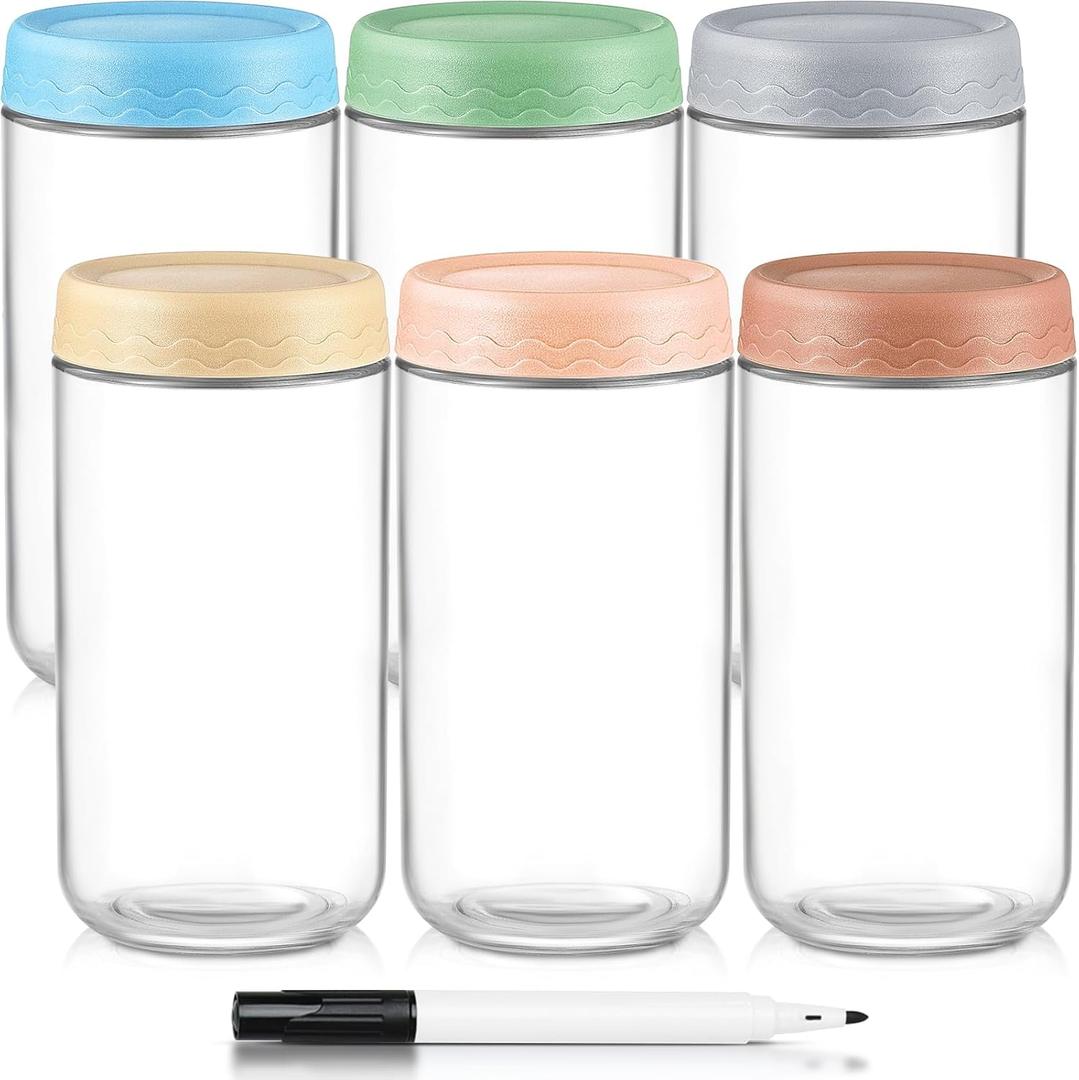 24 Oz Overnight Oats Containers with Lids - 6 Pack Glass Storage Jars with Airtight Lids Wide Mouth Mason Food Jars Great for Meal Prep Salad Chia Pudding Snacks Yogurt Sugar Spice Cereal