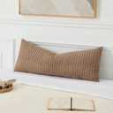 UGASA 14x36 Inch Pillow Cover Pack of 1 Soft Boho Stripe Corduroy Large Long Rectangle Lumbar Cushion Cover Farmhouse Decorative Throw Pilowcase for Bed, Couch, Sofa, Bedroom, Living Room, Light Brown