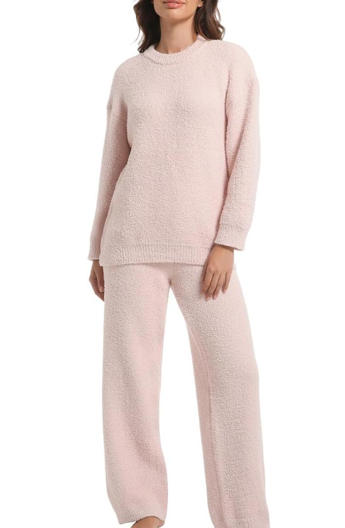 Piece Fleece Pajamas for Women Set Loungewear Outfits Knit Sweater Womens Long Sleeve Fuzzy Pajama Sets