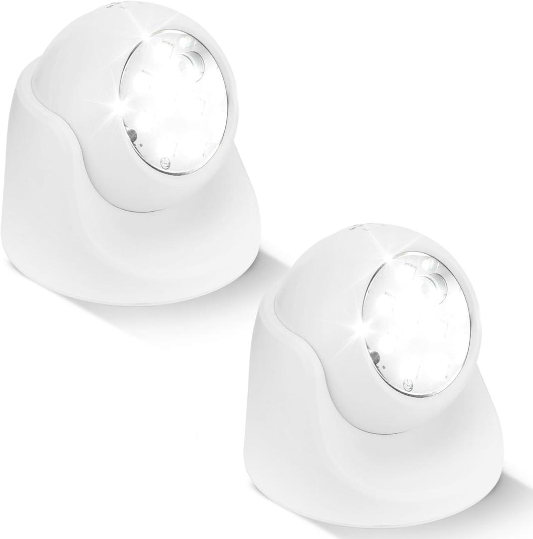 Motion Sensor Outdoor Lights - Outdoor Motion Sensor Light Battery Operated Wireless Spotlight Motion Detector Security Light Auto On Off for Sheltered Porch Stair Hallway Garage Wall Shed (2 Pack) (White)