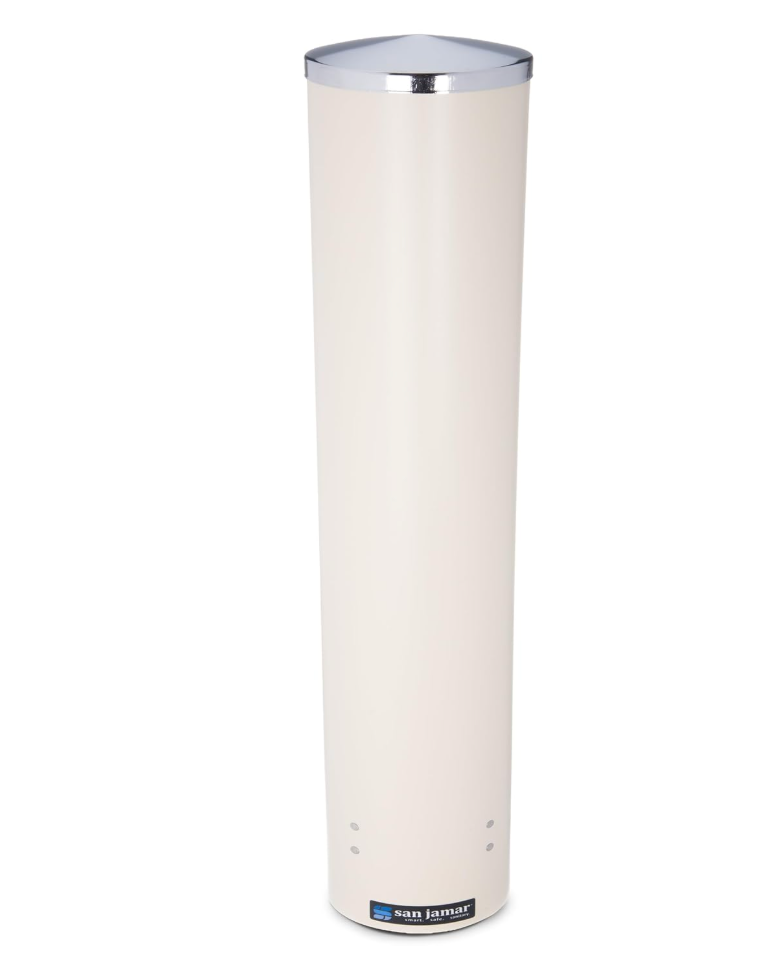 San Jamar Small Pull-Type Cup Dispenser Fits 4-10 Oz Cups with Flip Caps for Restaurants, Dining Halls, and Fast Food, Stainless Steel, 23.5 Inches, Silver