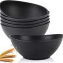 Homienly Wheat Straw Bowls Set of 6, 60 OZ Salad Bowl Large Capacity for Soup, Popcorn - Unbreakable Serving Bowl - Microwave & Dishwasher Safe Bowl, Alternative for Plastic Bowls for Kitchen - Black
