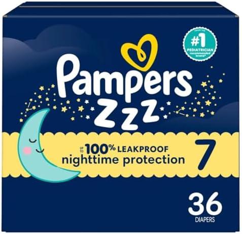 Pampers ZZZ Overnight Diapers, Size 7 (41+ lbs), 36 Count, Nighttime Protection Disposable Baby Diaper, Night Time Leak and Skin Protection