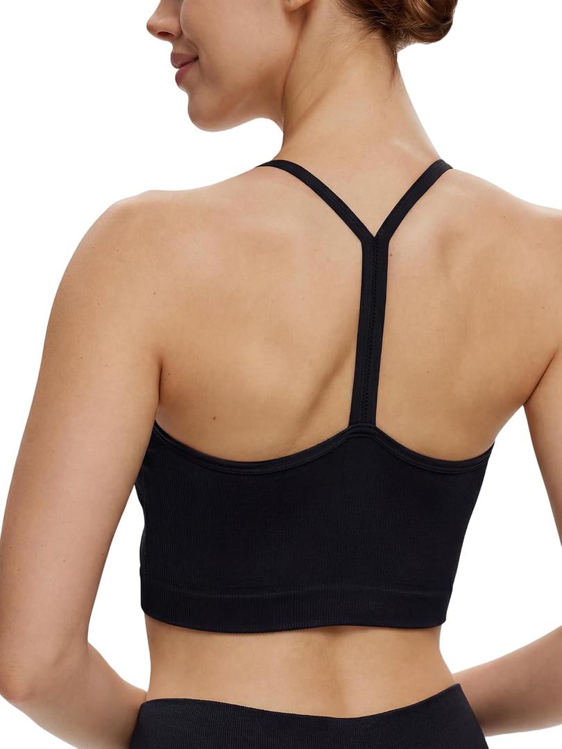 NANJI Seamless Sports Bra for Women - Padded Racerback Y Bra Low Impact Removable Pad for Fitness Gym Yoga Workout Top (Black, XL)