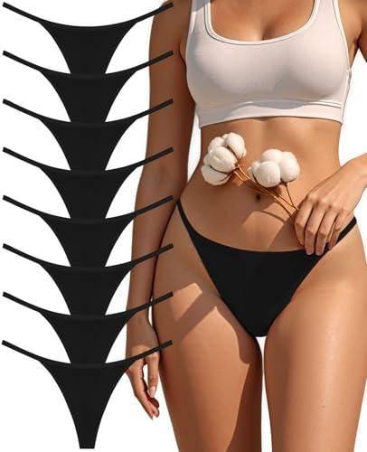 Oshkang Cotton G-String Thongs for Women Underwear Breathable Stretch Low Rise Panties T-back Sexy Ladies 8 Pack (US, Alpha, Large, Regular, Regular, BB-8 Pack-Black), Size L
