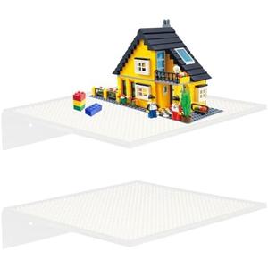 Taladad 2 Pack Display Shelves for Building Bricks,Display Case Compatible with All Toy Block Brands -Acrylic Floating Shelf Display with Brick Building Baseplate, Figure Display Cabinet Wall Mount