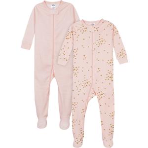 Gerber Baby Girls' 2-Pack Footed Pajamas (0-3 Months, Love Pink)