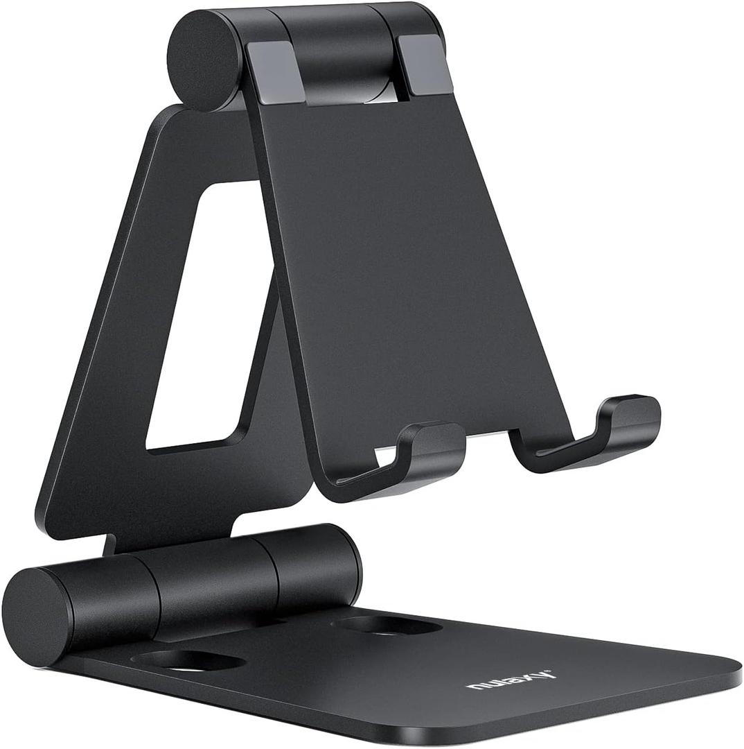 Nulaxy Adjustable Phone Holder, Foldable Portable Desk Phone Stand Tablet Dock Compatible with iPhone 17/1615/14/13/12/11 Pro Max Mini XR X 8 Samsung Huawei Other Smartphones, Black