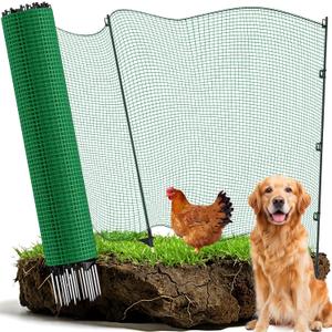 Temporary Fence with Posts, 4x100 Animal Barrier Dog Portable Fencing with Fiberglass Stake Windbreak Rope, Safety Snow Plastic Netting Roll for Garden Backyard Outdoor Protect