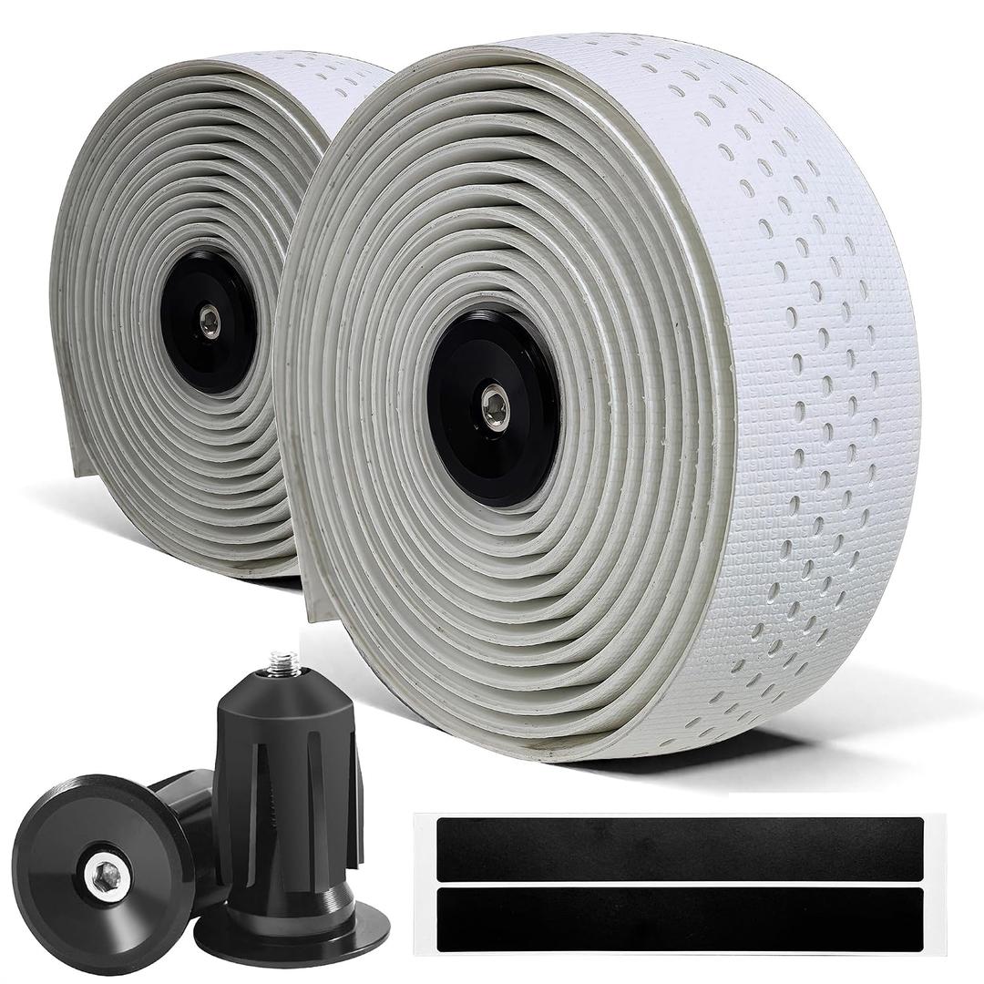 Road Bike Handlebar Tapes, White Bicycle Bar Tape with High Stain Resistance Silicone Surface, Shock Absorbing EVA Bike Grip Tapes for Handlebar (Set of 2, White)