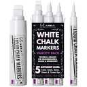 Kassa Chalk Markers - 5 Pack, White, 1mm/3mm/6mm/10mm/15mm Tips - Erasable Liquid Chalk Pens for Chalkboard, Glass & Windows - Dust-Free, Washable