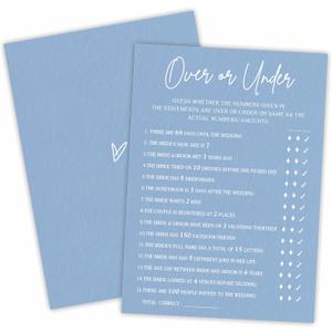 Bridal Shower Game Cards - Guess Over Or Under Game - 30 Pcs Blue Theme Wedding Party Games Game Cards, Engagement Party Game, Modern Bridal Shower Party Favor & Decorations - B07