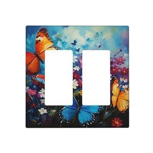 Black Gold Flowers Leaves 2 Gang Rocker Decora Dual Outlet Covers Wall Plate Decorative Switchplate Electrical Faceplate GFCI Light Switch Covers for Farmhouse Living Decor (Double Rocker /4.6x4.5)