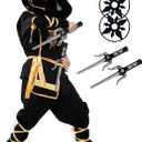 Kids Ninja Costume - Dragon Ninja Set with Plastic Toy Accessories for Halloween Boys Girls Cosplay (Medium ( 5-6 Y)