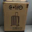 Coolife Luggage Expandable(only 28") Suitcase PC+ABS Spinner 20in 24in 28in Carry on (white grid new, S(20in)_carry on)
