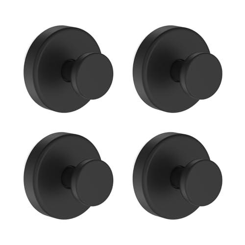 Suction Cup Hooks for Shower, Removable Towel Hooks for Bathroom Window Glass Door Wall, Bath Robe Looafh Hook for Hanging - 4 Pack, Black