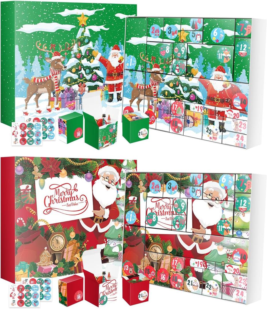 DIY Christmas Advent Calendar to Fill Empty Gift Box Set 2025-24 Days of Surprise Boxes for Kids, Family & Friends - 2 Pack