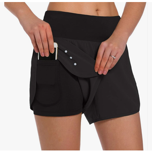 Ksmien Women's 2 in 1 Running Shorts - Lightweight Athletic Workout Gym Yoga Shorts Liner with Phone Pockets, Size XS