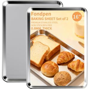 Baking Sheet Set of 2, Stainless Steel Cookie Sheets Baking Sheet Pan, 16 x 12 Inch Thicker and Firmer Baking Pans Set, Non-stick, Non toxic & Heavy Duty & Easy Clean,Dishwasher Safe