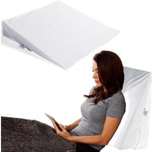 Hermell Bed Wedge Pillow for Sleeping - Supportive Wedge Pillow for Back Pain Relief, Alignment, Wedge Pillow for Sleep Apnea & Pillow for Snoring Relief with Polycotton Wedge Pillow Cover - White