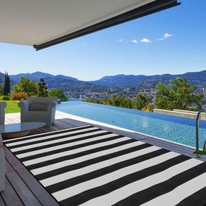 Plastic Straw Rug, 9'x12' Outdoor Waterproof Patio Rugs Foldable Reversible Camping Mat for RV, Deck, Porch, Picnic, Beach, Balcony, Black & White